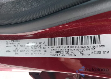 2019 Ram 1500 Big Horn/Lone Star 4X4 5'7 Box из США, поврежденный, VIN 1C6RRFFGXKN817283